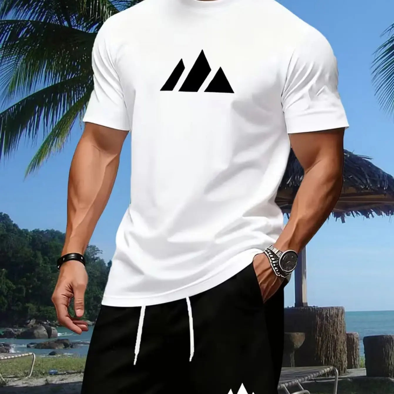 T-shirt estiva da uomo, manica corta, cotone pesante, stile coreano di tendenza, girocollo, top stampato alla moda
