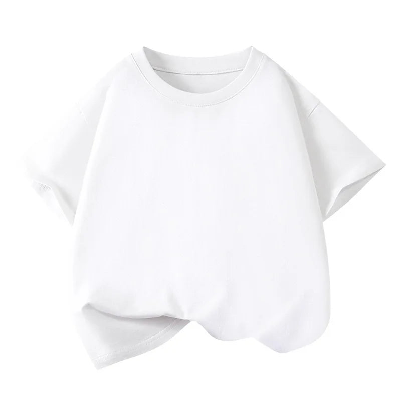 T-shirt sportiva casual a maniche corte in puro cotone per bambini, tinta unita, girocollo, estiva, traspirante, morbida, per bambini