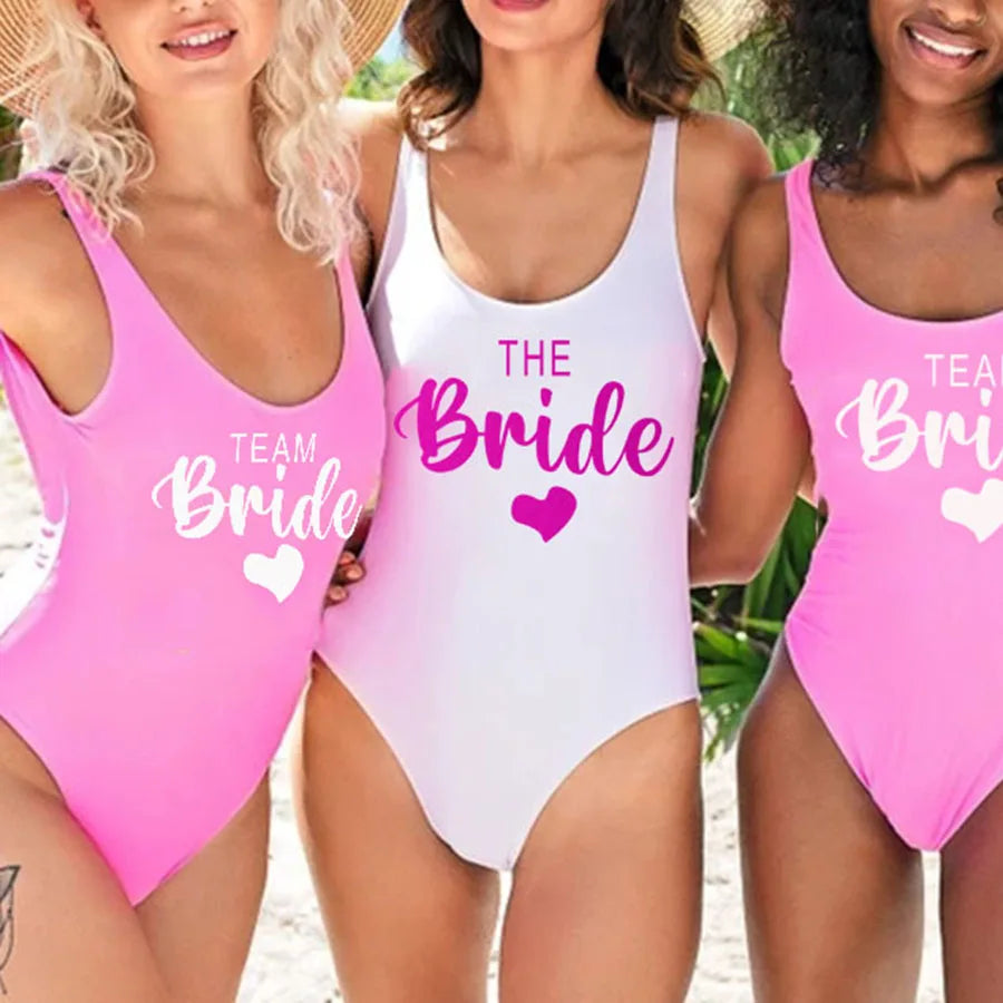 S-3XL costume da bagno intero donna Team Bride Summer Swimwear Higt Cut Low Back costume da bagno addio al celibato costume da bagno Beachwear