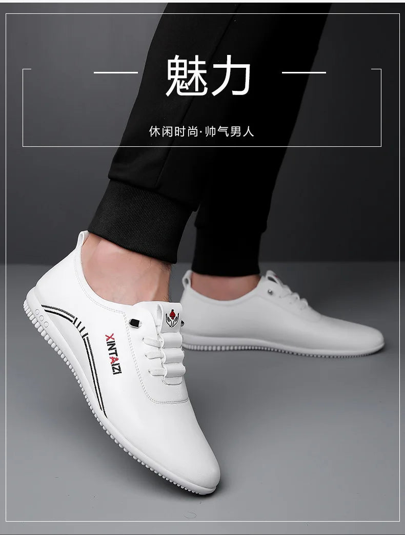 2024 scarpe casual da uomo in pelle versatili calzature bianche da lavoro moda antiscivolo mocassini comodi maschili nuovo piatto leggero