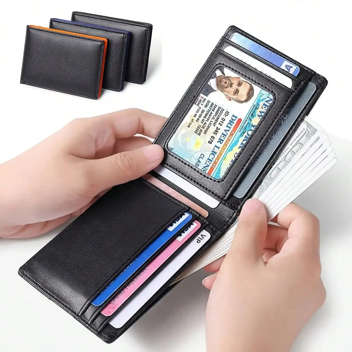 Portafoglio da uomo in pelle RFID, portafoglio minimalista in microfibra, porta carte di credito, mini portafogli da donna