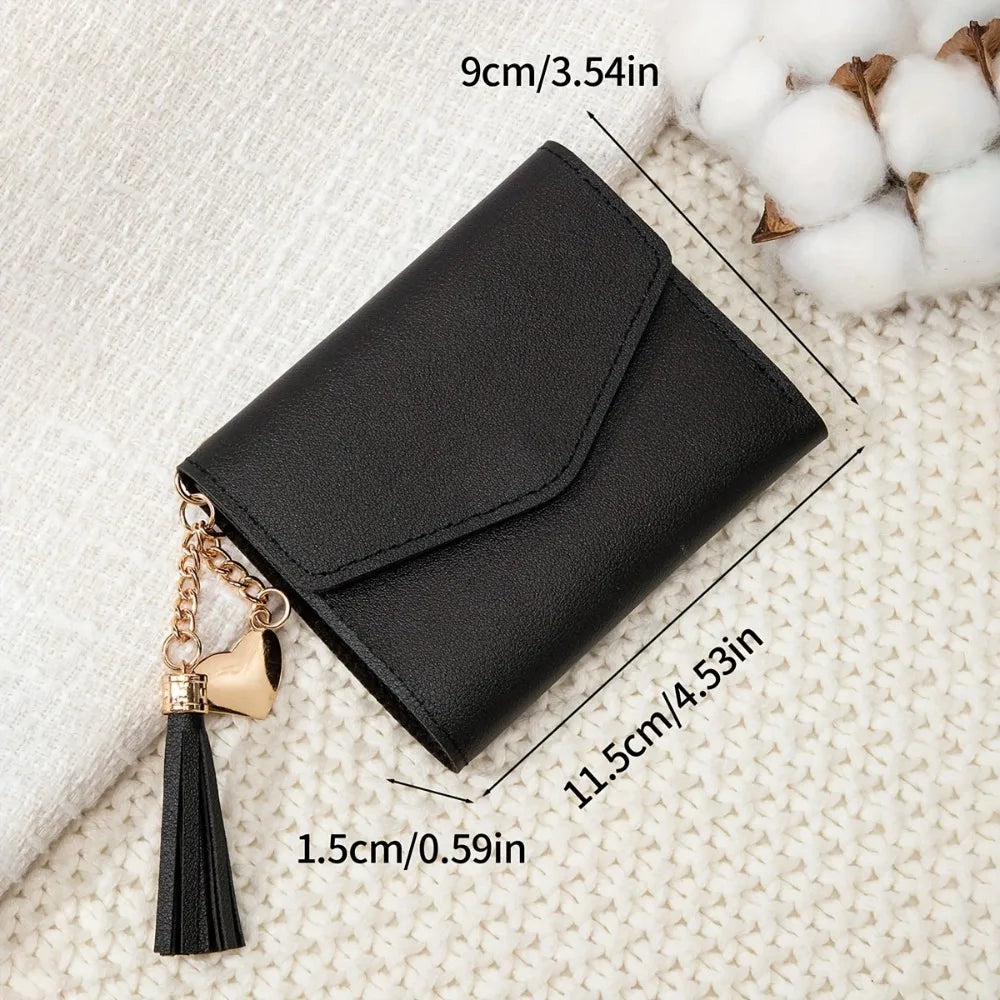 Nuovo portafoglio compatto da donna con pochette Portamonete ultrasottile portatile in pelle PU con porta carte di credito con nappa Portafoglio corto da donna