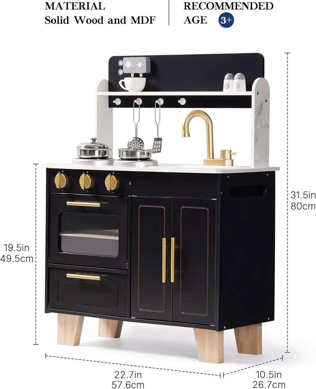 Robotime Play Kitchen Cucina per bambini in legno Fai finta di giocare con piano di lavoro in stile marmo Cucina giocattolo moderna per ragazze e ragazzi