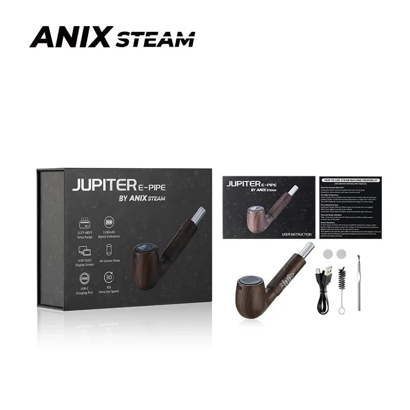 ANIX STEAM Jupiter Vaporizzatore per Erbe Secche, E-pipe, Penna Vape per Tabacco ed Erbe, Batteria da 1100mAh, Camera di Riscaldamento in Ceramica con Display OLED