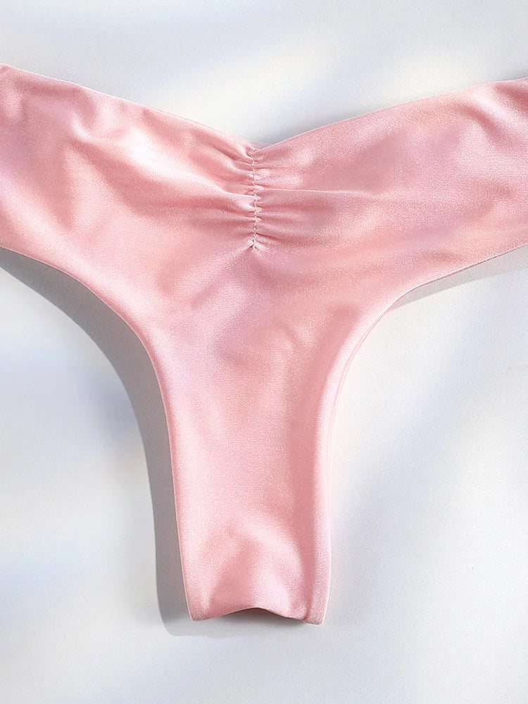 Costume da bagno bikini con pieghe sexy Micro bikini solido Costume da bagno donna Triangolo femminile Costume da bagno da spiaggia