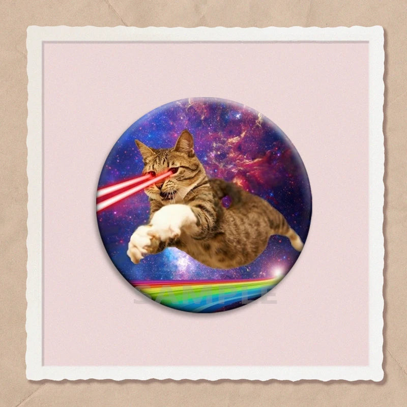 Simpatico e divertente arcobaleno gatto alieno spille con bottoni zaino abbigliamento decorazione spilla cartone animato fantascienza distintivo gioielli regali per bambini