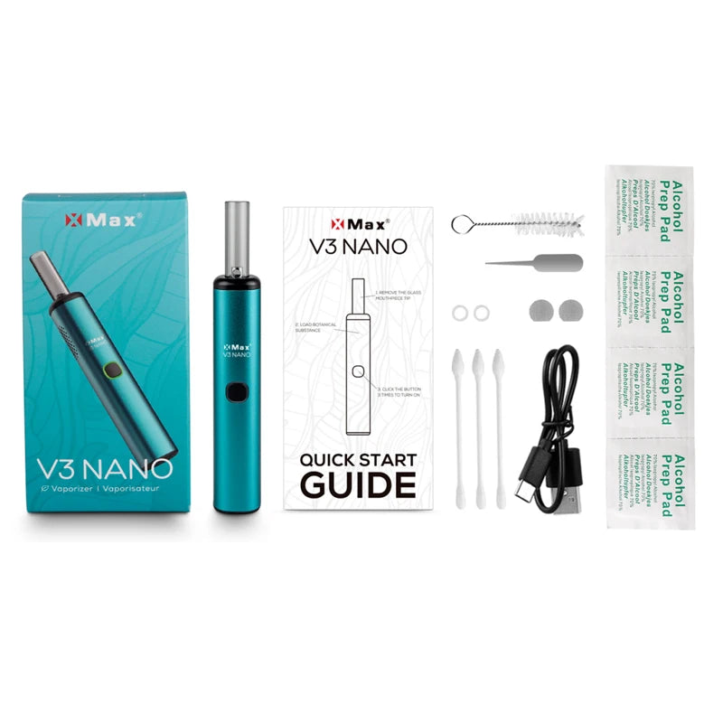 Nuovo Arrivo XMAX V3 Nano Kit Vaporizzatore per Erbe Secche con Batteria Integrata da 1000mAh, Riscaldamento Ibrido, Bocchino in Vetro, Penna Vape TC, Sigarette Elettroniche