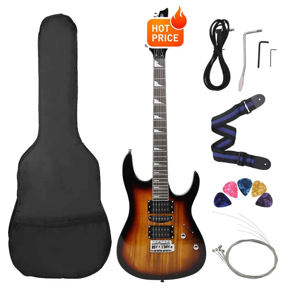 Chitarra elettrica a 6 corde 24 tasti Chitarra elettrica con corpo in acero Guitarra con altoparlante per borsa Parti e accessori per chitarra necessari
