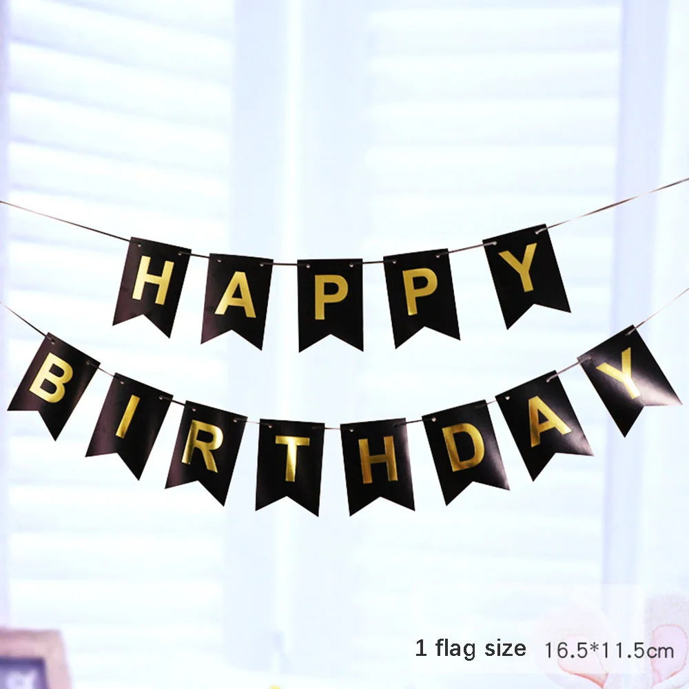 Set di stoviglie usa e getta per compleanno in oro nero, piatti di carta, tazze, tovaglioli, tovaglie, decorazione per feste di buon compleanno per adulti, matrimonio