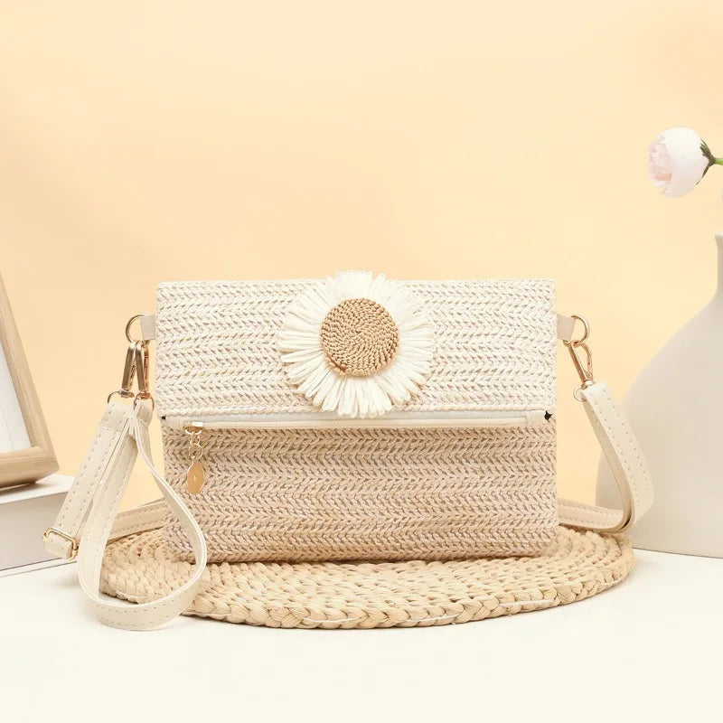 Nuova Borsa a Tracolla da Donna alla Moda, Piccola Borsa Intrecciata con Fiori, Borsa Semplice ed Elegante con Catena Quadrata, Borsetta Tote