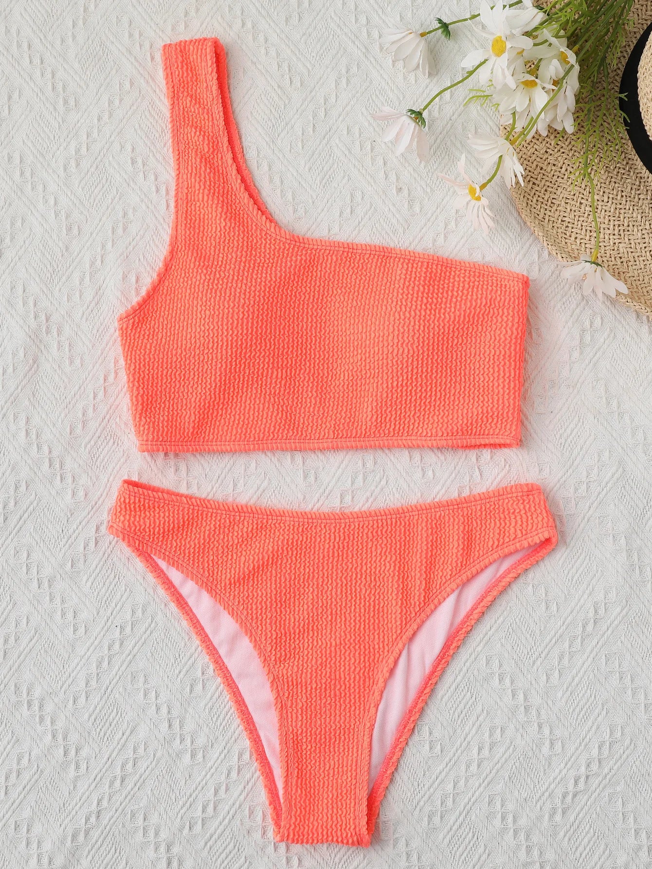Costume da bagno bikini monospalla strutturato costume da bagno taglio alto costume da bagno solido donna moda brasiliana 2025