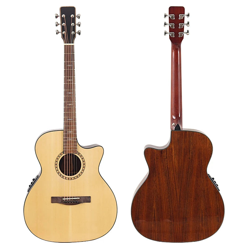 Chitarra acustica elettrica da 40 pollici a 6 corde Colore naturale Colore marrone Chitarra folk di alta qualità con parte superiore in legno massello di abete rosso