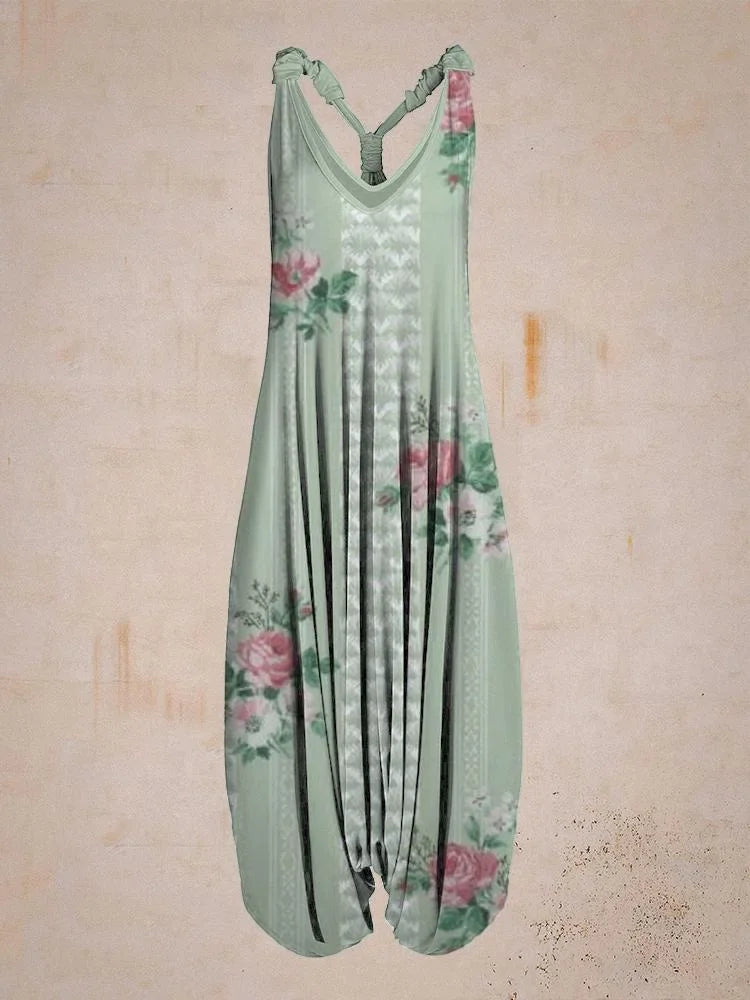 Tuta generale allentata bohémien a gamba larga Mandala etnico Stampa paisley vintage Pagliaccetti da donna Tutina harem senza schienale