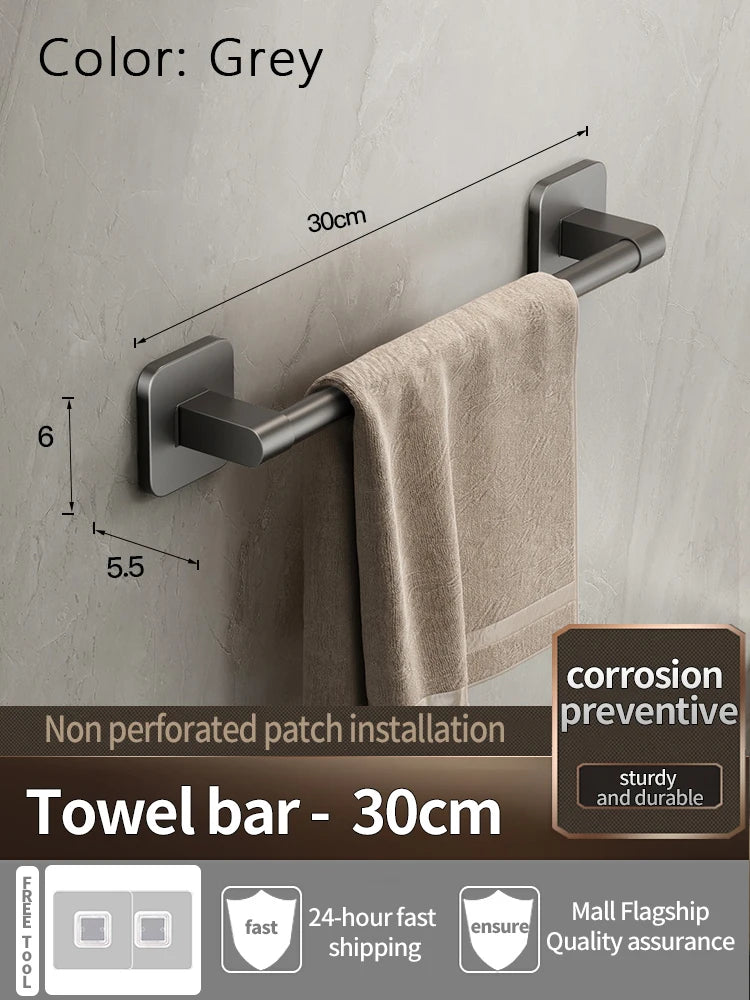 Bathroom Towel Holder Without Drilling Bathroom Black Towel Rack Towel Bar Self-Adhesive Bathroom Towel Rack Towel Rail