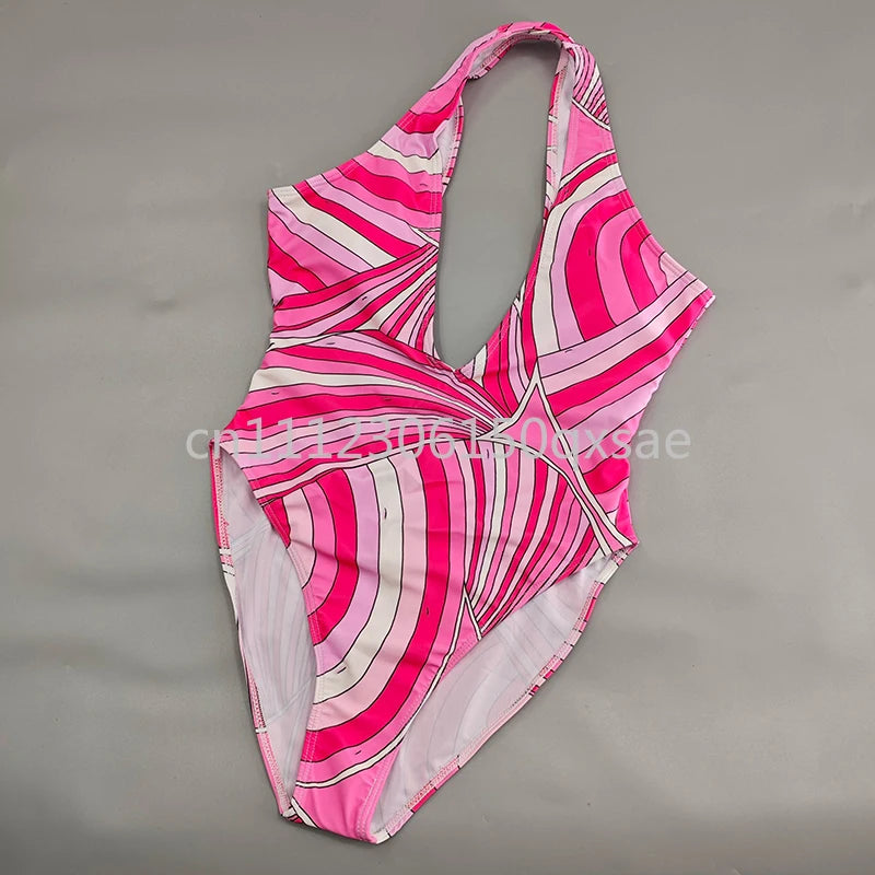 Costumi da bagno da donna rosa con foulard e logo a lettere, set bikini con foulard e fascia per capelli, abbigliamento da spiaggia