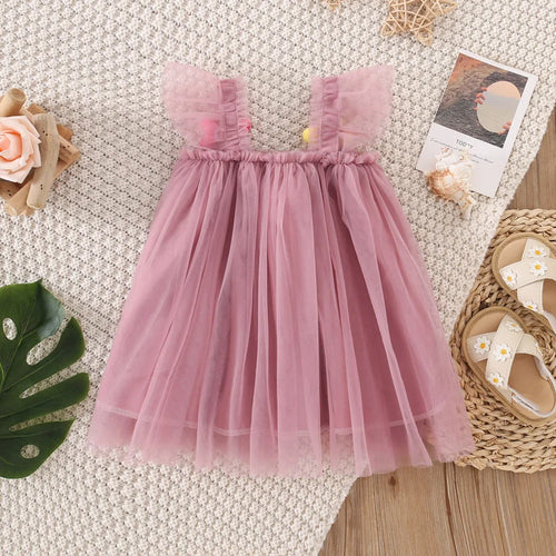 Abito estivo per ragazze con decorazione floreale carina, maglia fresca, bambina, principessa piena (0-3 anni)