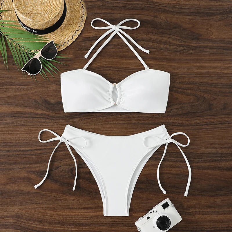 Bikini a Vita Alta da Donna 2026, Costume da Bagno Annodato, Abbigliamento da Spiaggia Brasiliano con Push-Up