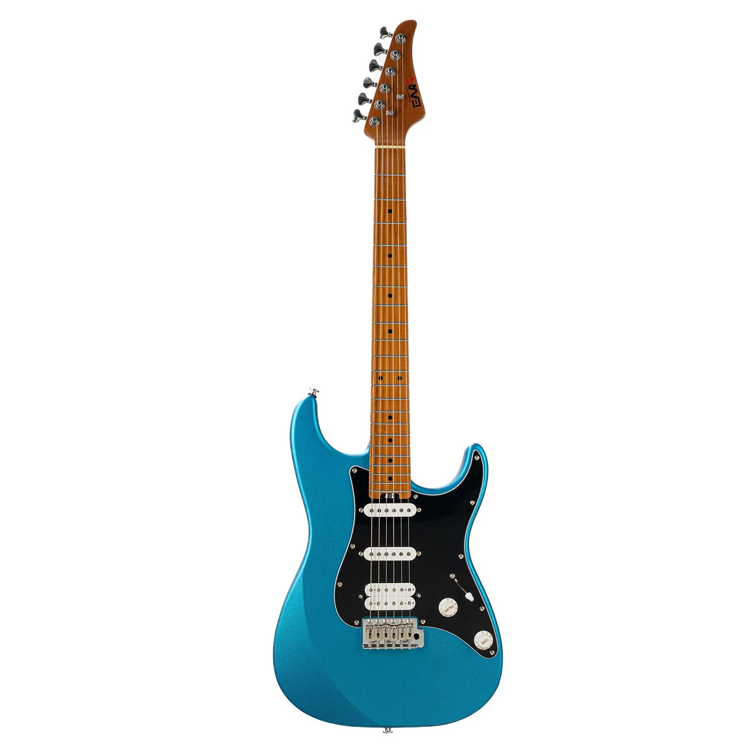 EART Guitar Nexus-S2, chitarra elettrica HSS in mogano arrosto/acero da 25,5".