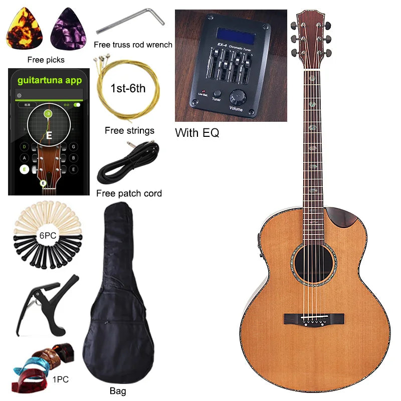 Chitarra acustica elettrica da 40 pollici a 6 corde Colore naturale Colore marrone Chitarra folk di alta qualità con parte superiore in legno massello di abete rosso