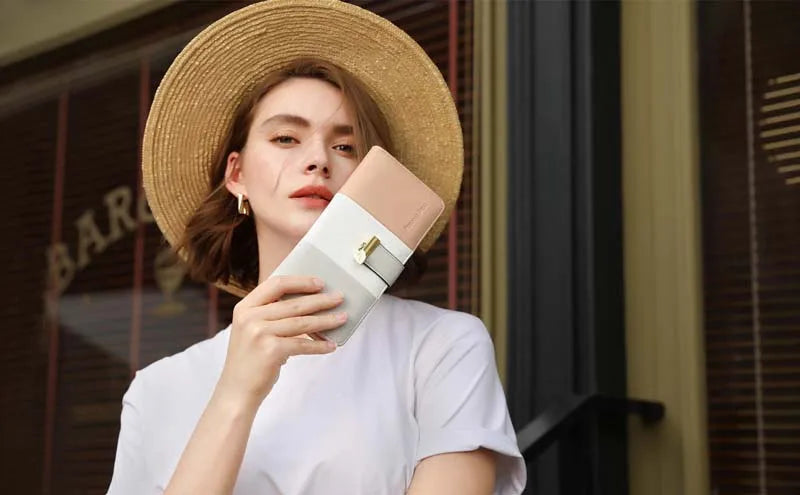 Pomelo Il miglior portafoglio da donna in tinta unita: cinturino da polso con pochette multi-carta in vera pelle con blocco RFID