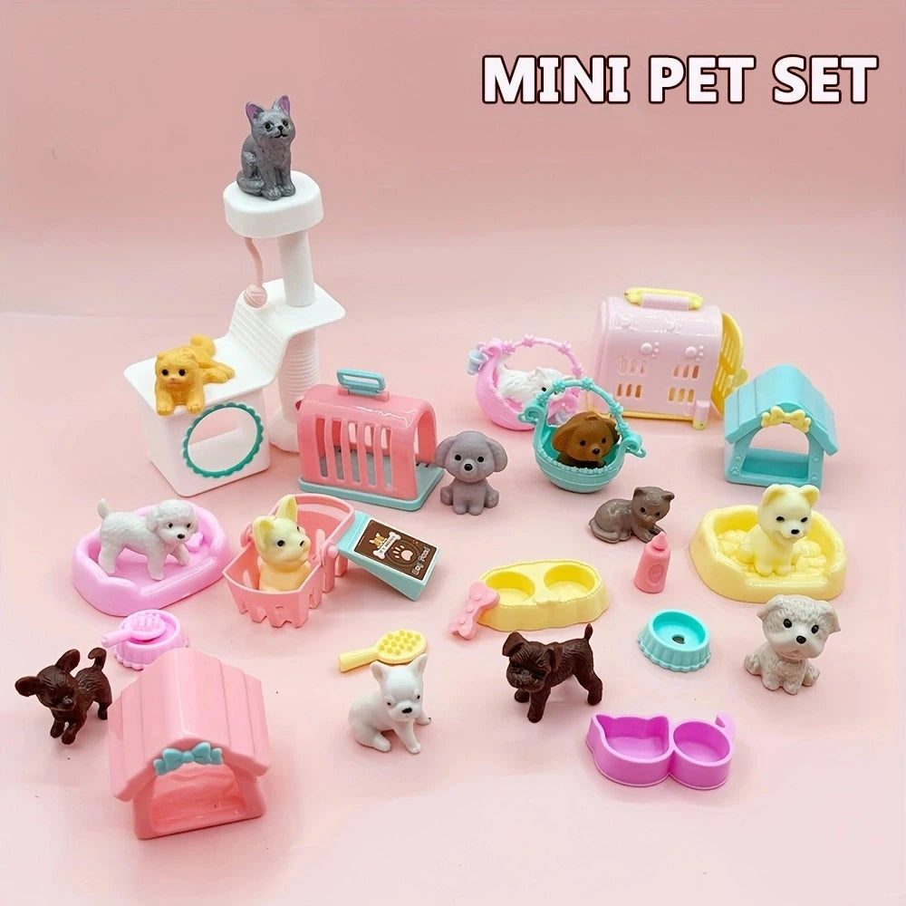 Articolo per casa delle bambole Mini cane Kawaii Accessori per bambole Cucciolo di gatto Set Mini oggetti in plastica Giocattoli per bambini 3+ Divertente giocattolo educativo
