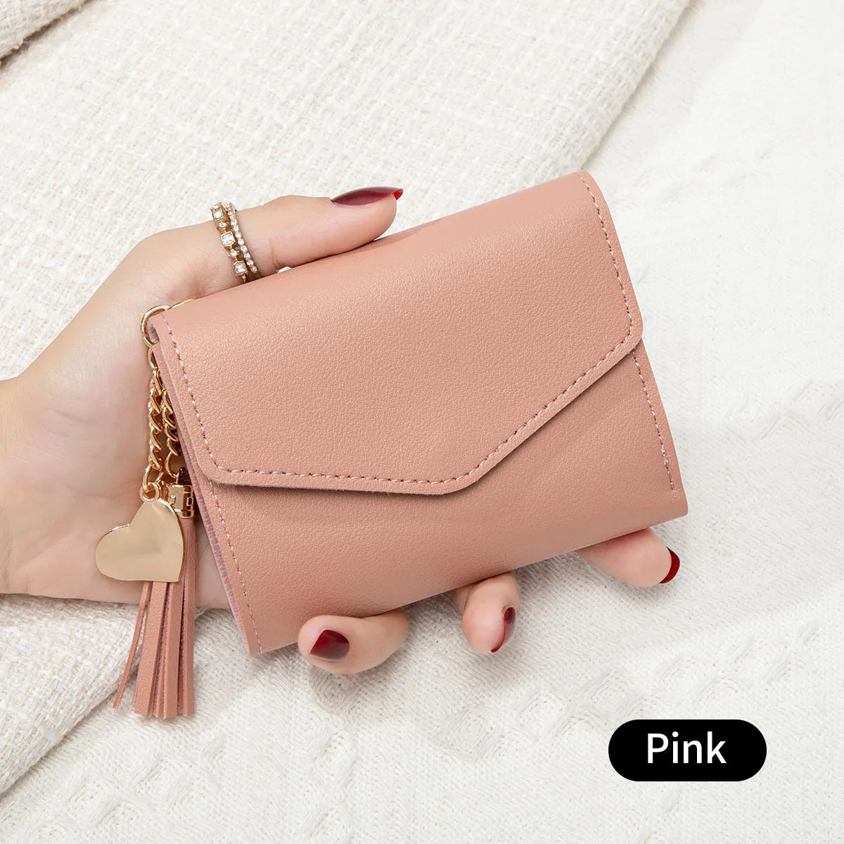Nuovo portafoglio compatto da donna con pochette Portamonete ultrasottile portatile in pelle PU con porta carte di credito con nappa Portafoglio corto da donna