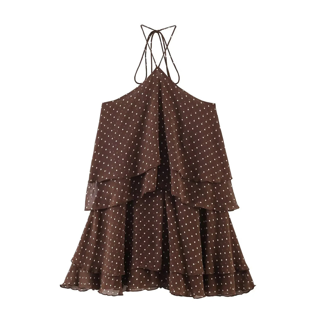 Nuovo Abito Estivo da Donna 2026, Elegante Vestito Chic con Collo a Cascata, Mini Abito Comodo a Pois per Feste e Balli