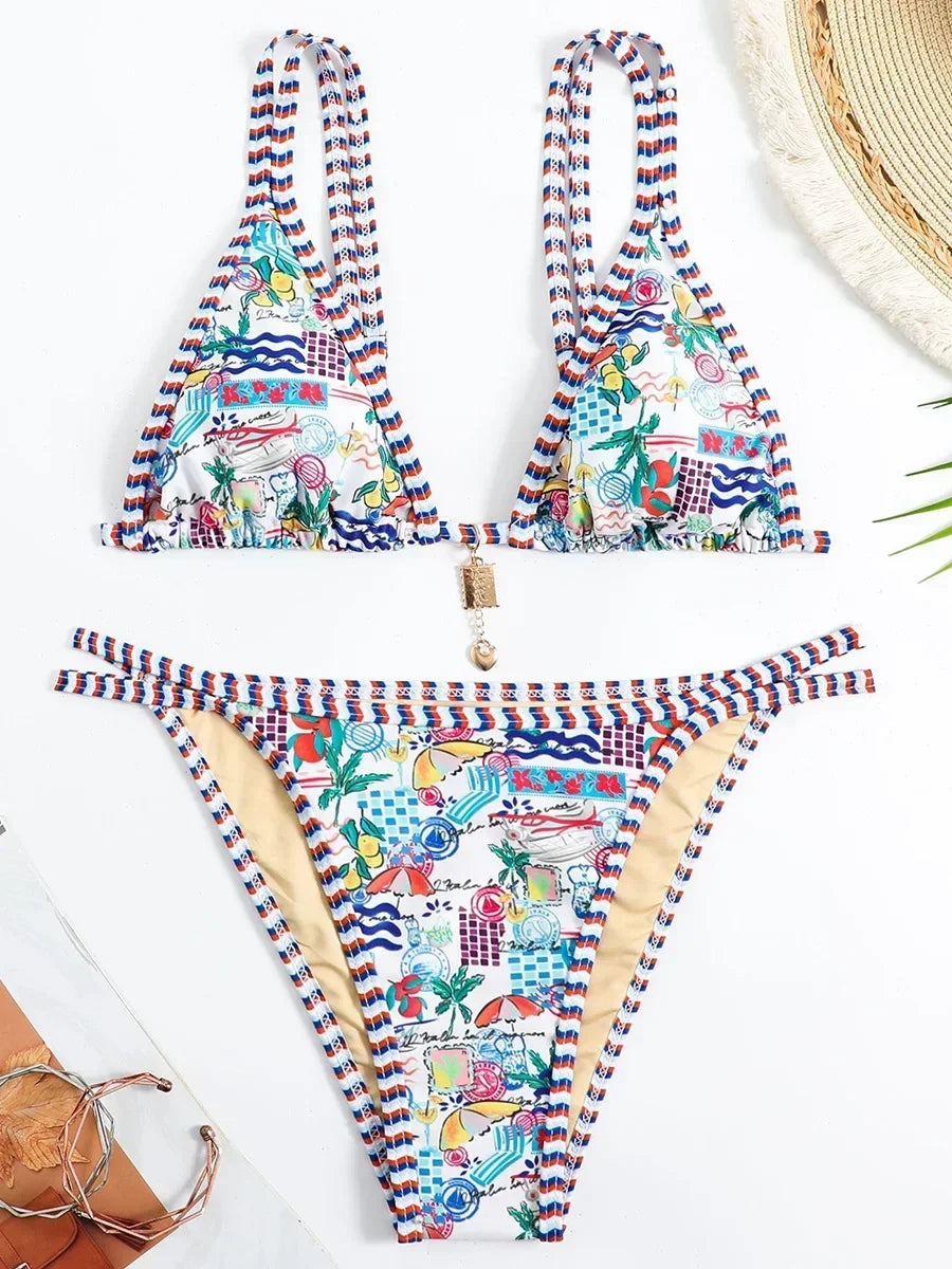Micro Bikini Stampati 2026, Costume da Bagno Brasiliano da Donna, Set Bikini Due Pezzi, Abbigliamento da Spiaggia