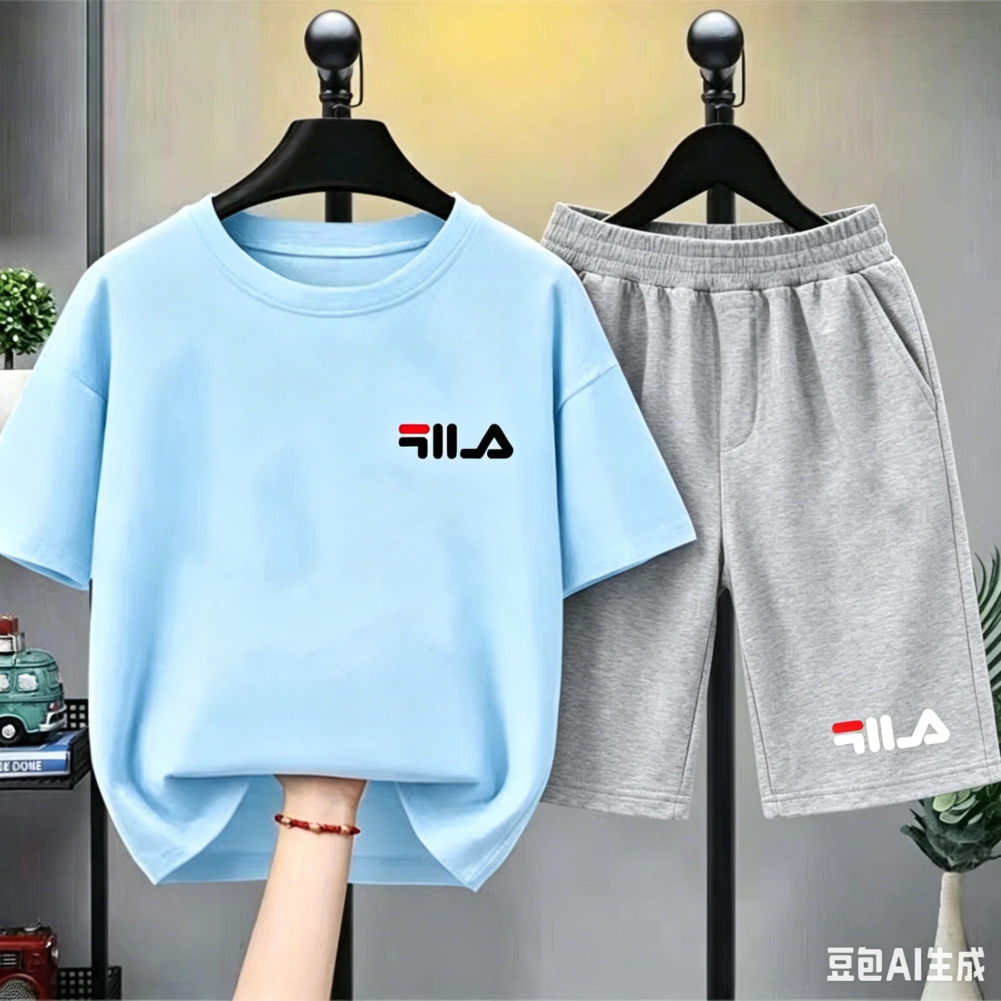 Set Estivo di Marca: T-shirt Bianca + Pantaloncini, Nuovo Abbigliamento per Bambini 3-12 Anni, Completo Sportivo Casual a Maniche Corte
