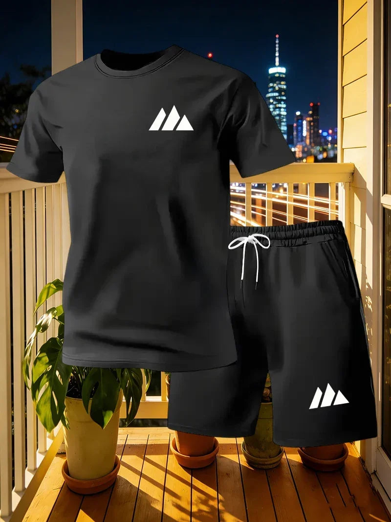 Set Estivo da Uomo: T-shirt a Maniche Corte ad Asciugatura Rapida e Pantaloncini, Completo Sportivo Urbano alla Moda per Corsa