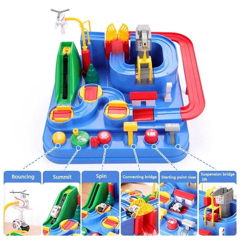 Modello di auto ferroviaria da corsa Giocattoli educativi Pista per bambini Gioco di avventura Cervello Meccanico Interattivo Treno Animali Giocattolo razzo spaziale