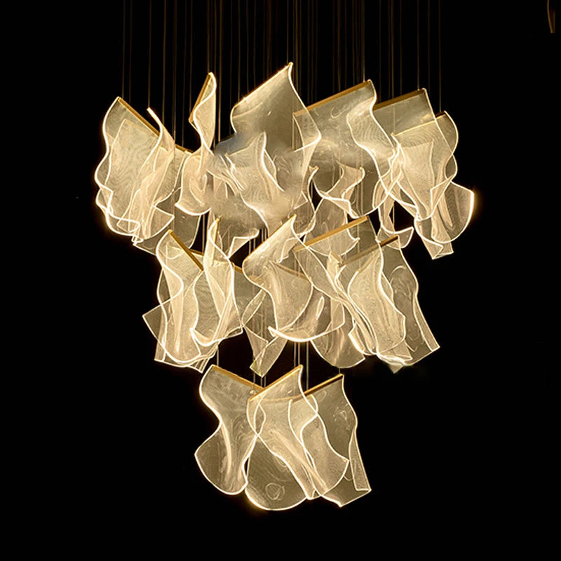 Modern Light Luxury Light Guide LED Long Strip Chandelier Living Room Dining Room Whole House Complete Set Lighting Duplex Rotat