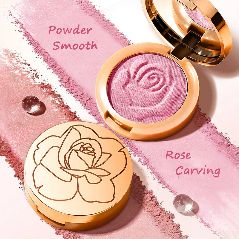 Fard in polvere opaco effetto velluto con rose in rilievo, tinta per guance a lunga durata, rosa marrone naturale, palette monocolore per contouring