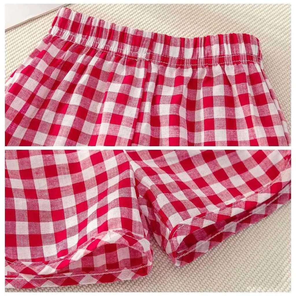 Set di Moda 2 Pezzi per Bambina con Stampa Frutta, T-shirt a Maniche Corte + Pantaloncini a Quadri, Abbigliamento Principessa per Bambini 0-6 Anni