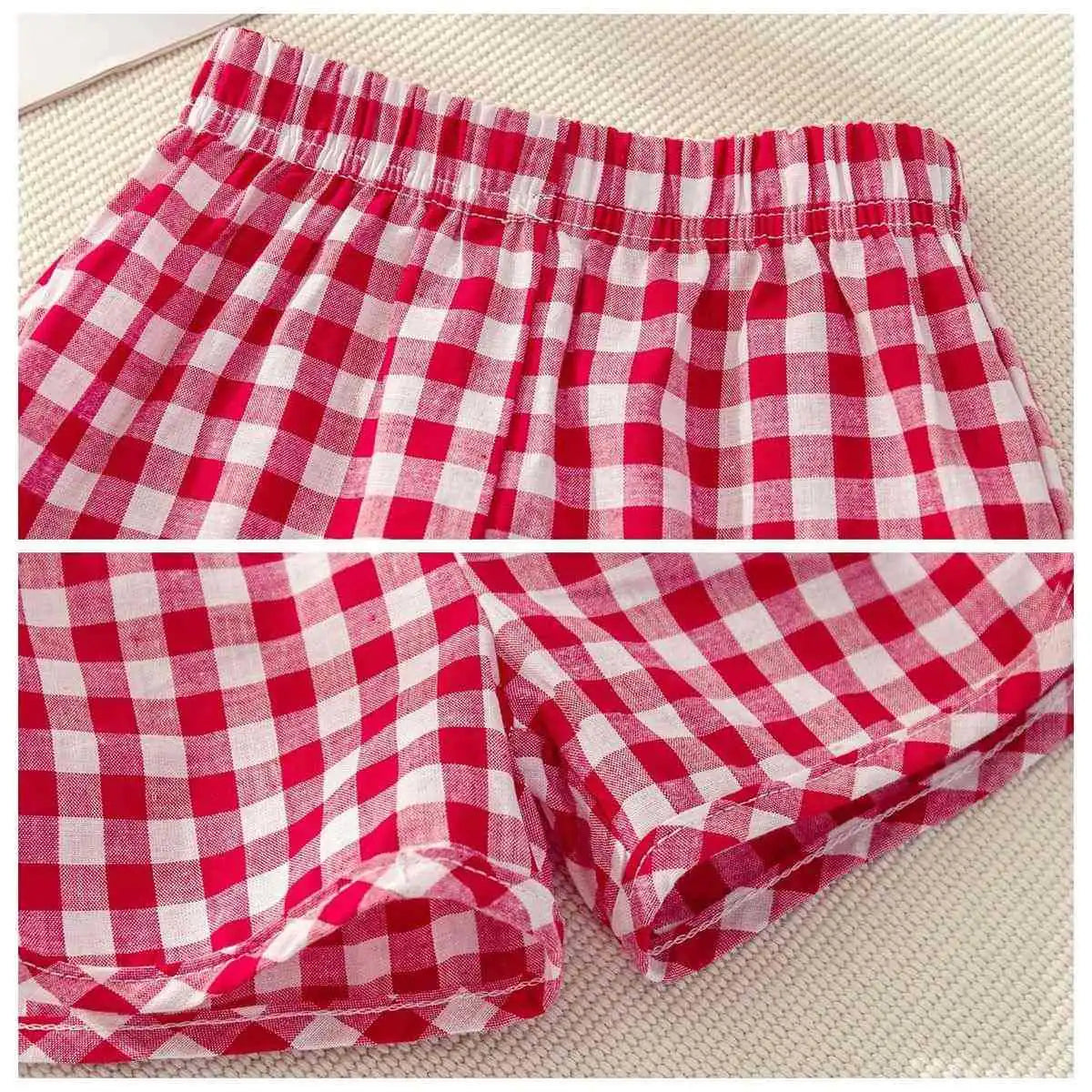 Set di Moda 2 Pezzi per Bambina con Stampa Frutta, T-shirt a Maniche Corte + Pantaloncini a Quadri, Abbigliamento Principessa per Bambini 0-6 Anni