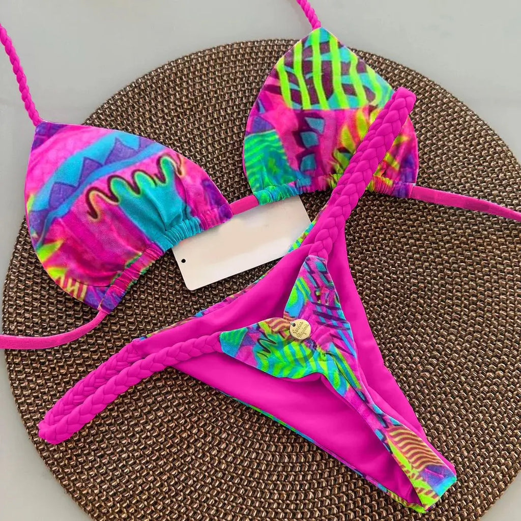 Nuovo bikini da donna con stampa divisa, costumi da bagno, perizoma alla moda, per le vacanze al mare