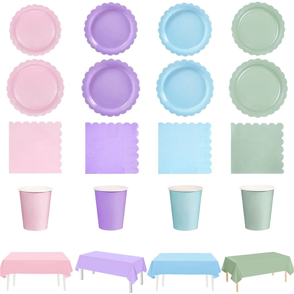 Piatti per feste usa e getta a forma di petalo viola chiaro blu da 7/9 pollici Ragazze Rosa Decorazione di compleanno per matrimoni Forniture per feste per baby shower