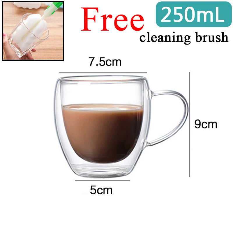 Tazza da caffè in vetro trasparente latte whisky tè birra doppio creativo resistente al calore Cocktail Vodka tazza da vino bicchiere bicchieri regalo