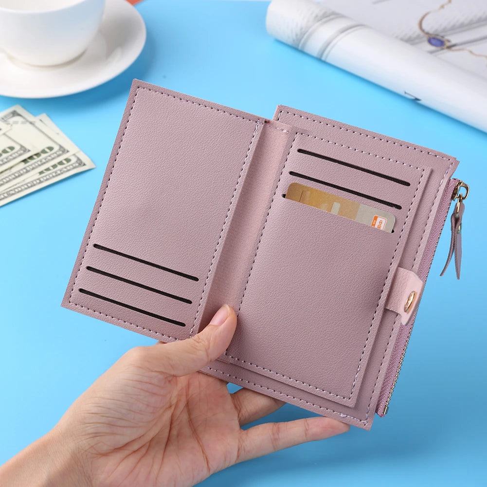 Portafogli da donna Borsa da donna in pelle PU Mini Hasp Porta carte multi-carta solida Portafogli corti Portafoglio piccolo sottile con cerniera Hasp
