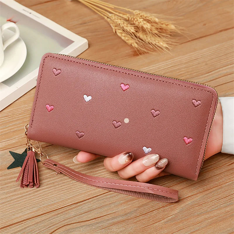 Portafogli lunghi da donna Portafogli di lusso con cuore d'amore per porta carte da tasca per soldi da donna Portafogli femminili Pochette per telefono