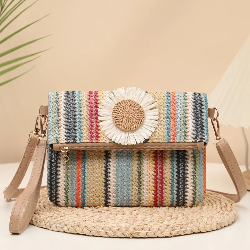 Nuova Borsa a Tracolla da Donna alla Moda, Piccola Borsa Intrecciata con Fiori, Borsa Semplice ed Elegante con Catena Quadrata, Borsetta Tote
