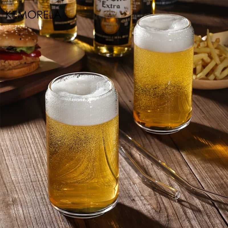 Bicchieri tazza con cannuccia di vetro Set da 4 pezzi a forma di lattina per birra caffè ghiacciato whisky Soda Tea Water con 2 spazzole per la pulizia