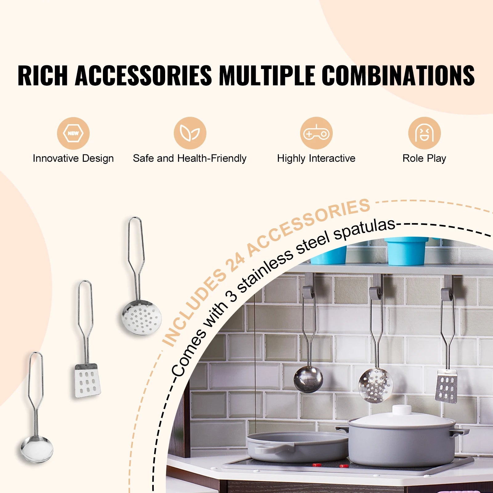 SucceBuy Play KitchenToys Set Accessori per utensili da cucina per bambini con macchina per il ghiaccio per giocattoli per bambini Regali di compleanno per ragazze in età prescolare