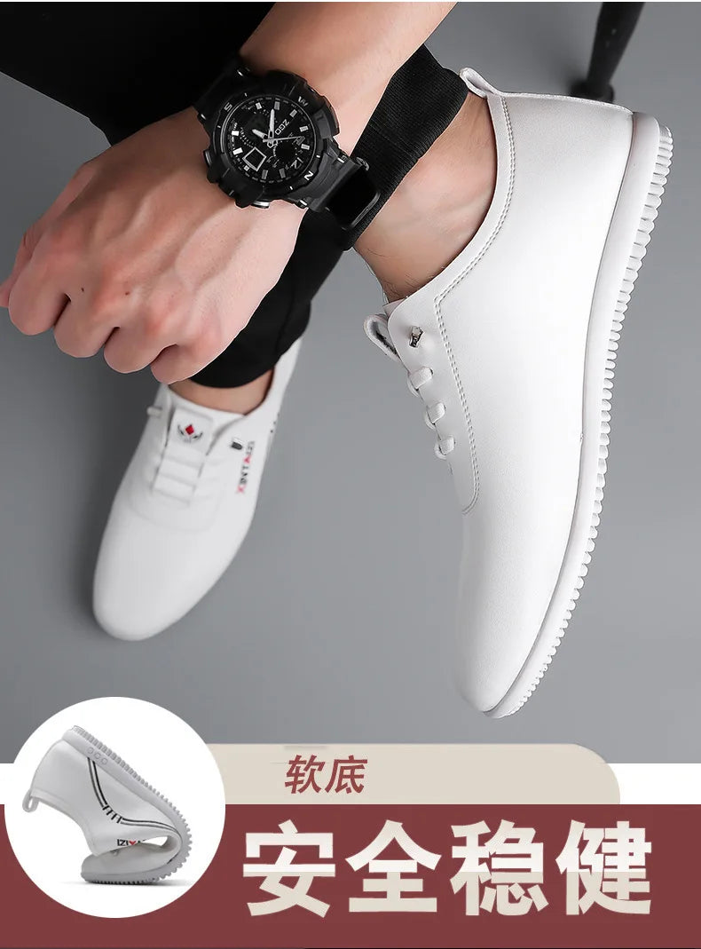 2024 scarpe casual da uomo in pelle versatili calzature bianche da lavoro moda antiscivolo mocassini comodi maschili nuovo piatto leggero