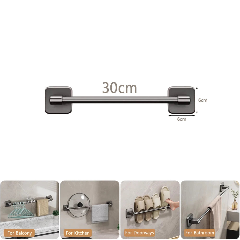 Bathroom Towel Rack Punch Free Black White Grey Bath Towel Rack Self-Adhesive Towel Bar Bathroom Kitchen Hardware Accessories