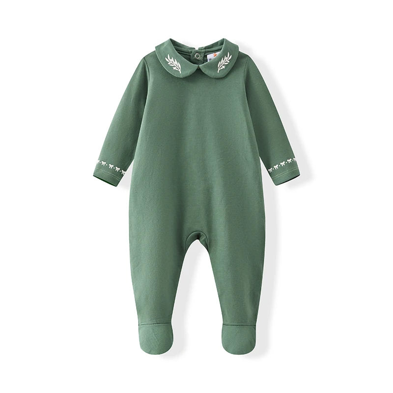 AA-SS26 Set Abito Shabbos Verde Beige Coordinato Famiglia Abbigliamento Bambini Vestiti con Fiocco Stampa Foglie d'Ulivo Set per Ragazzi Tutina per Neonati