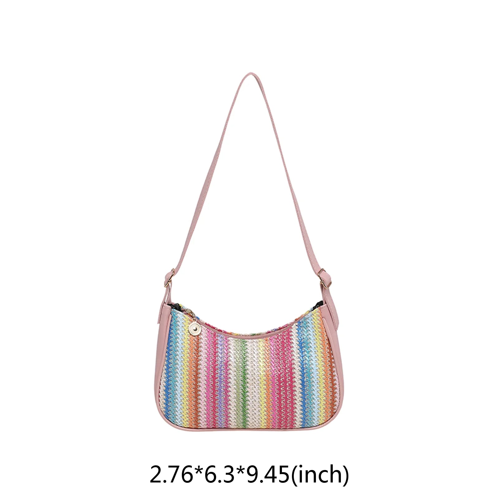 Borse a Spalla da Donna a Righe in Paglia, Borsa a Tracolla in Rattan Intrecciato con Cerniera, Pochette Hobo Femminile