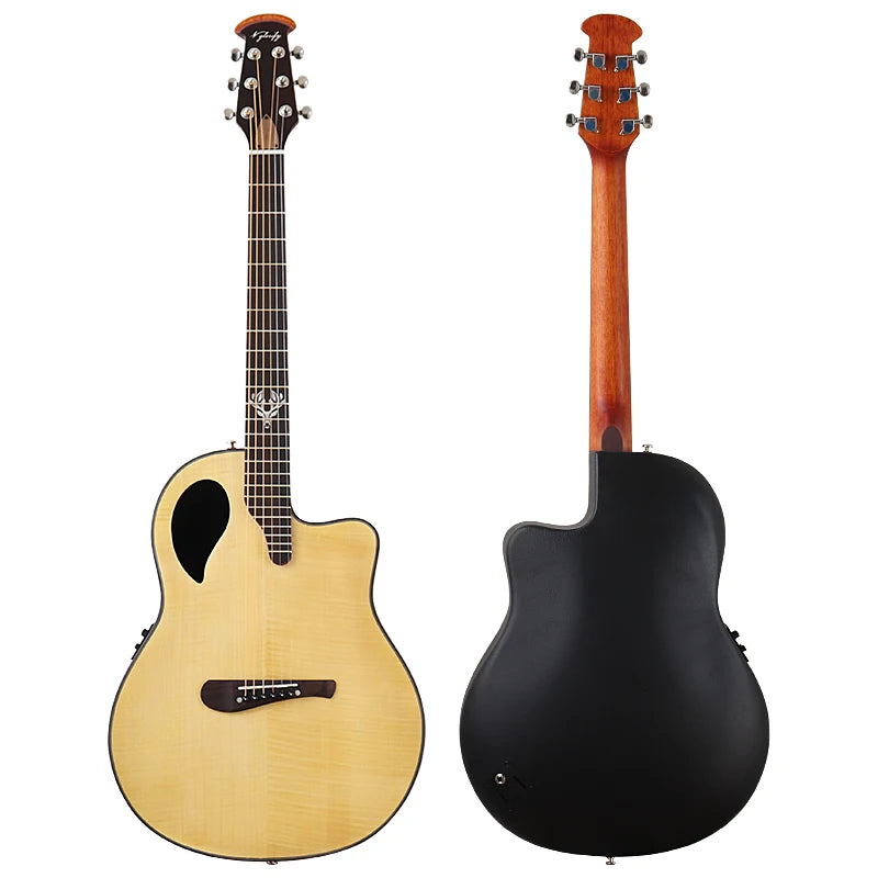Chitarra acustica elettrica 6 corde con retro rotondo modello Ovation Marrone Chitarra acustica da 41 pollici con design tagliato Chitarra folk elettrica