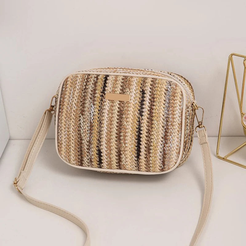 Borsa a tracolla alla moda da donna in tessuto colorato Borsa da spiaggia estiva Borsa a tracolla da donna