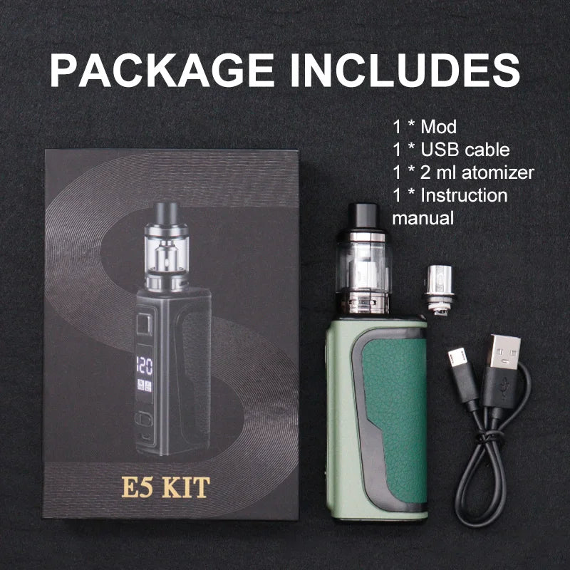 Kit sigaretta elettronica Vaporizzatore 120W Box Mod con serbatoio pod da 2,5 ml Atomizzatore Batteria incorporata 1800mAh Schermo OLED Fumo E5 Vape